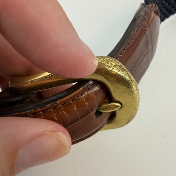 Brighton Womens Belt Blue Woven Brown Leather Brass size 38 Made in USA - Picture 7 of 12